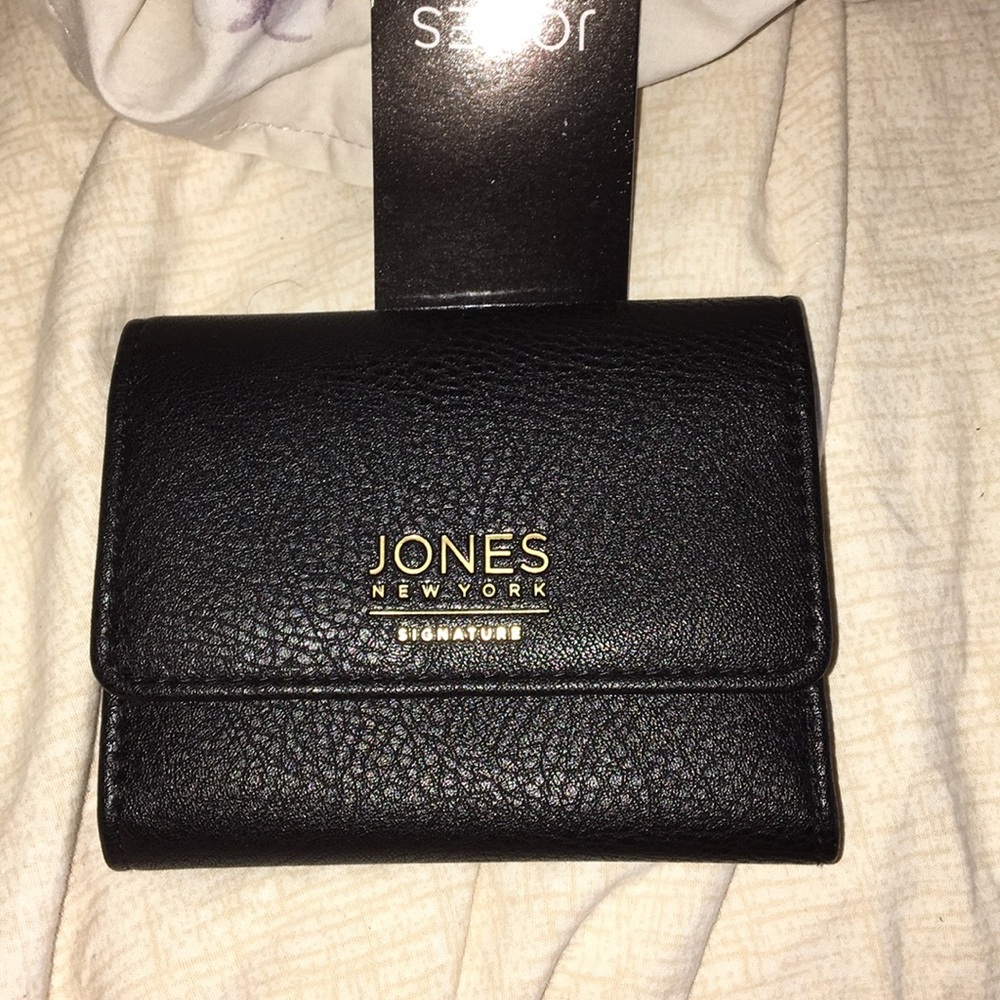 New Jones NY Black Textured Tri Fold Wallet & Coin